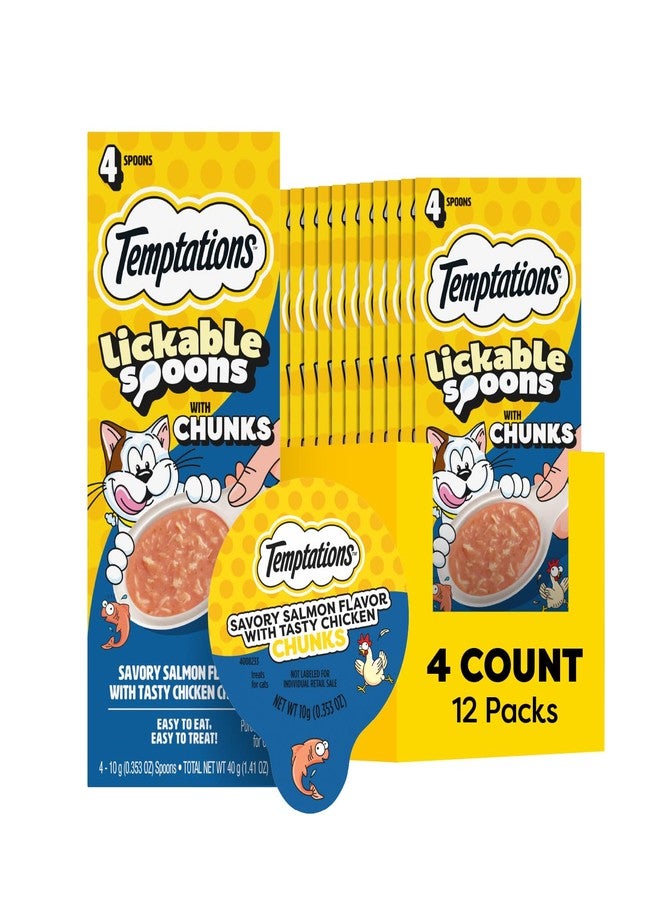 Temptations Lickable Spoons Cat Treats Salmon Flavor with Chicken Chunks, 4 Spoons, Pack of 12 (48 Total) - Image 1